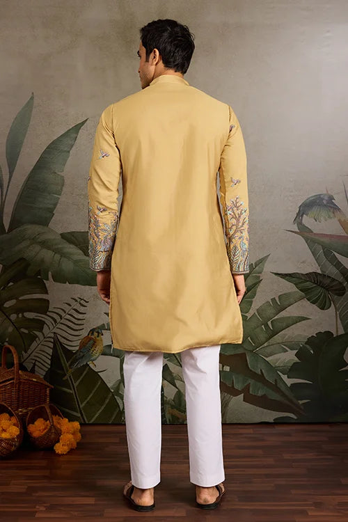 Haldi Ceremony Special Yellow Embroidered Kurta for Men
