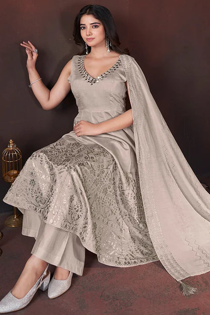 Ethnic Wear Special Off White Roman Silk Salwar Suit