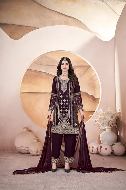 Brown Georgette Embroidered Pakistani Designs Suits