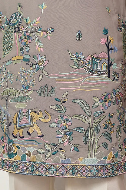 Wedding Traditional Look Grey Kurta for Mens Wear