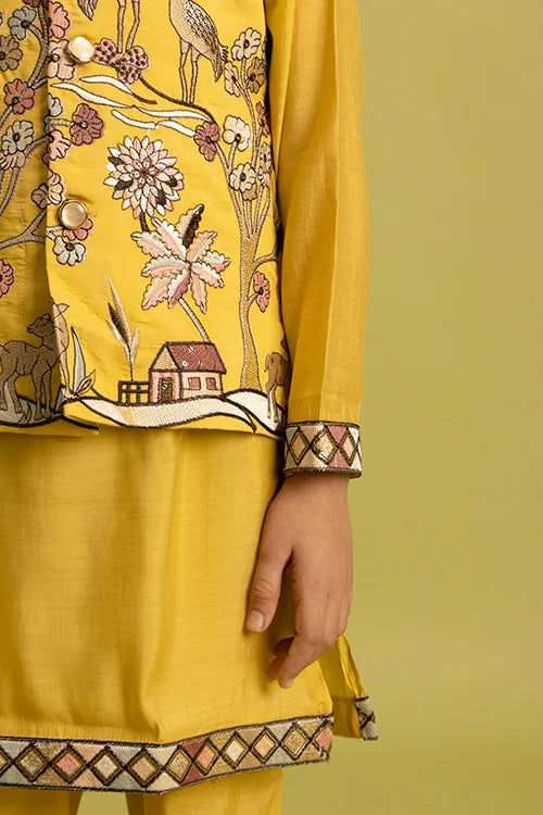 Haldi Yellow Koti Kurta Set for Kids Festival Wear