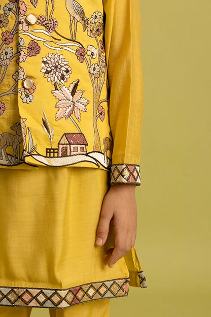 Haldi Yellow Koti Kurta Set for Kids Festival Wear