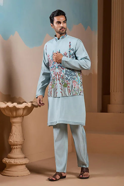 Unique Pista Color Koti Kurta Set for Men’s Style