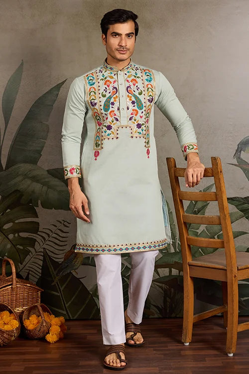 Pista Color Wedding Special Kurta Design for Mens Wear