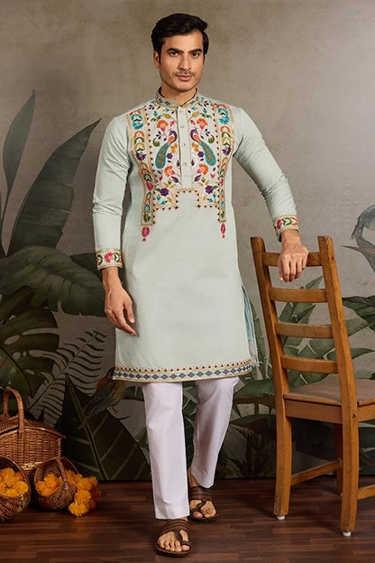 Pista Color Wedding Special Kurta Design for Mens Wear