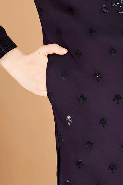 Stylish Purple Kurta For Men With Thread Work Design