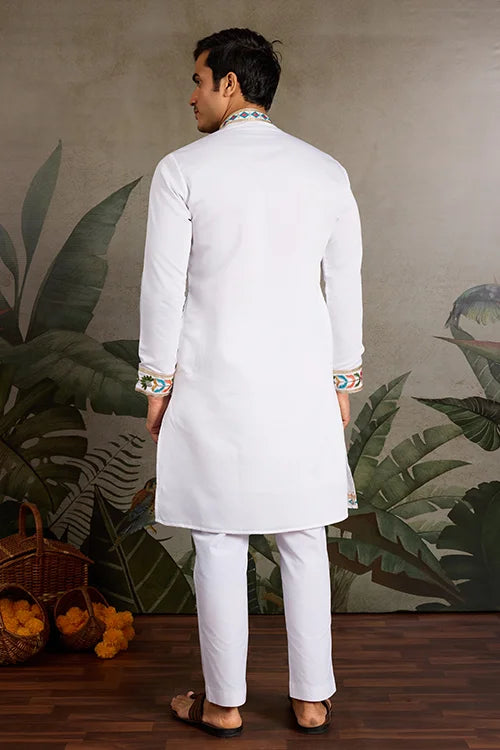 White Embroidered Mens Kurta for Special Events