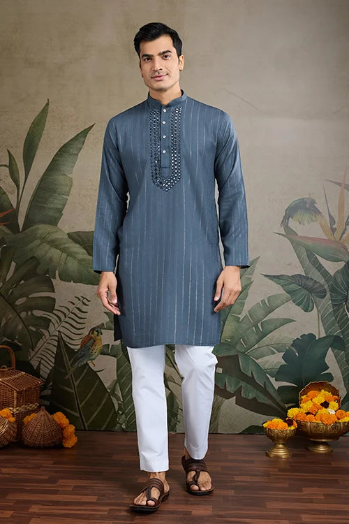 Festive Blue Grey Ultimate Guide To Menswear Kurta & Dupatta