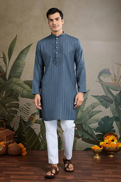 Festive Blue Grey Ultimate Guide To Menswear Kurta & Dupatta