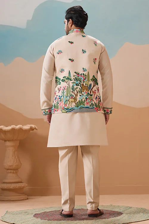 Latest Beige Color Koti Kurta Set for Mens Wear Collection