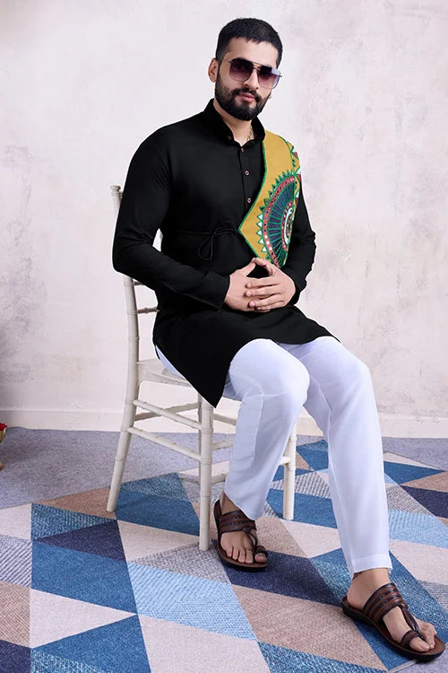 Black Color Ready To Wear Traditional Kurta For Mens Wear