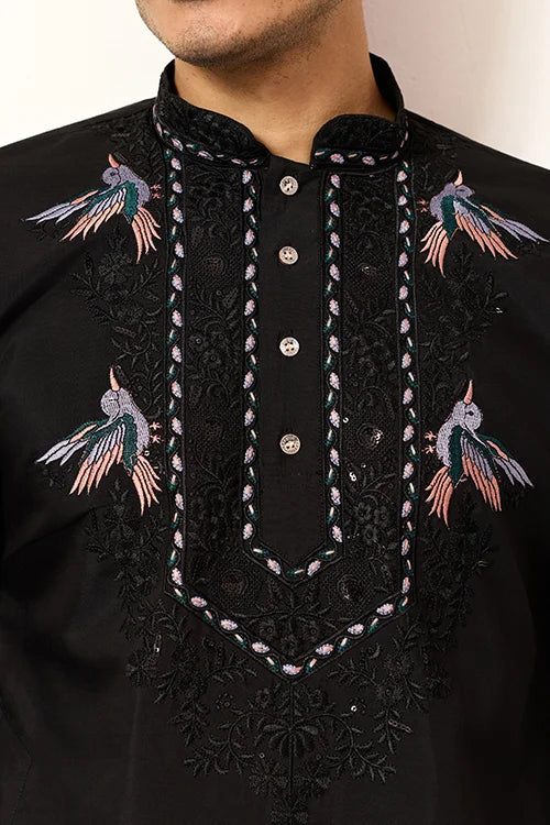 Black Stylish Trending Kurta With Dupatta For Mens Wear