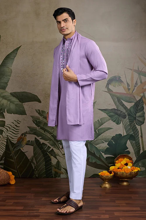 Dusty Pink Designer Men's Kurta With Real Mirror Work
