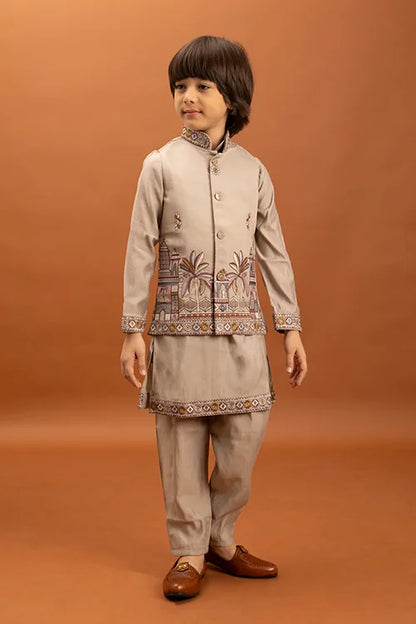 Designer Beige Koti Kurta Set for Kids 6-12 Year