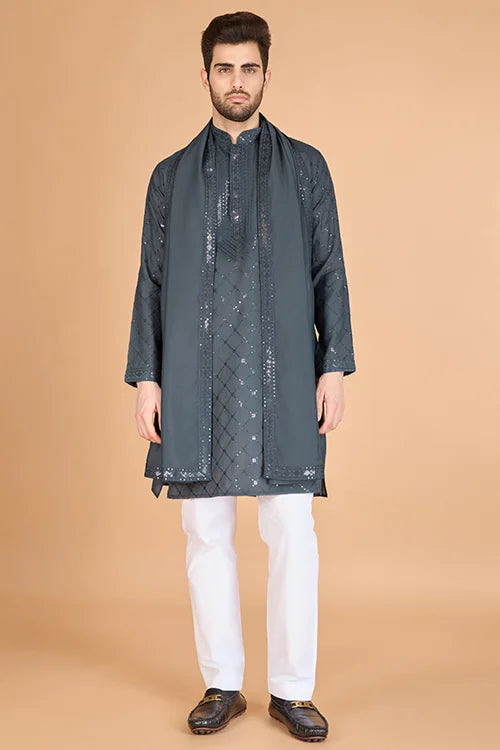 Gray Latest Branded Kurta For Mens Wear