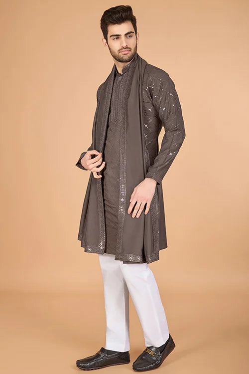 Brown Color Wedding Special Stylish Kurta For Men