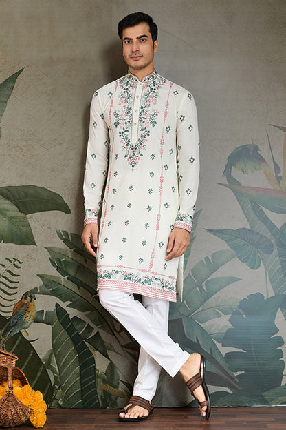 White Trending Kurta Design For Men