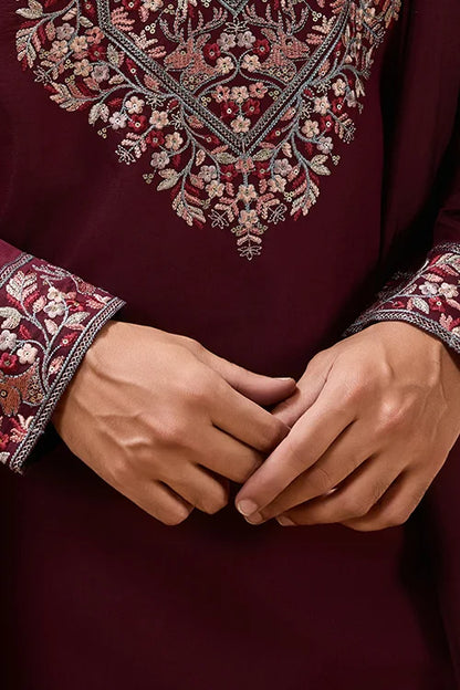 Latest Signature Maroon Kurta and Dupatta for Mens Wear