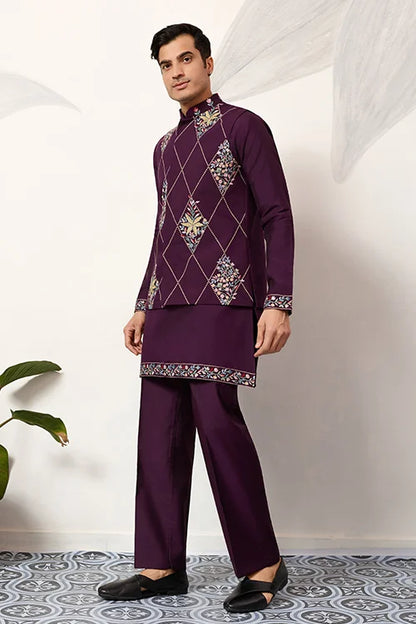 Premium Purple Koti Kurta Pajama for Wedding Wear