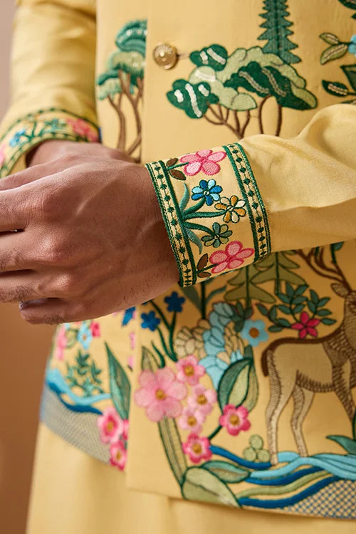 Haldi Special Yellow Classic Koti Kurta Set for Mens Wear