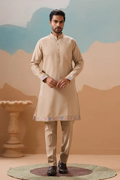 Celebration Beige Kurta Koti Pant Wedding Outfit for Men
