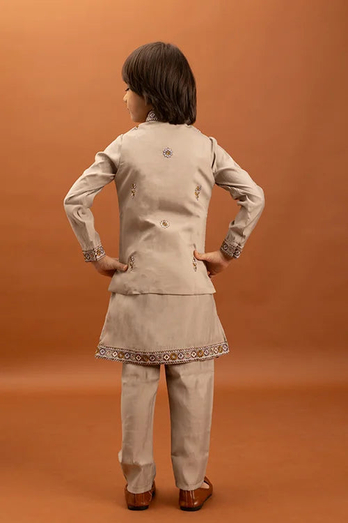 Designer Beige Koti Kurta Set for Kids 6-12 Year