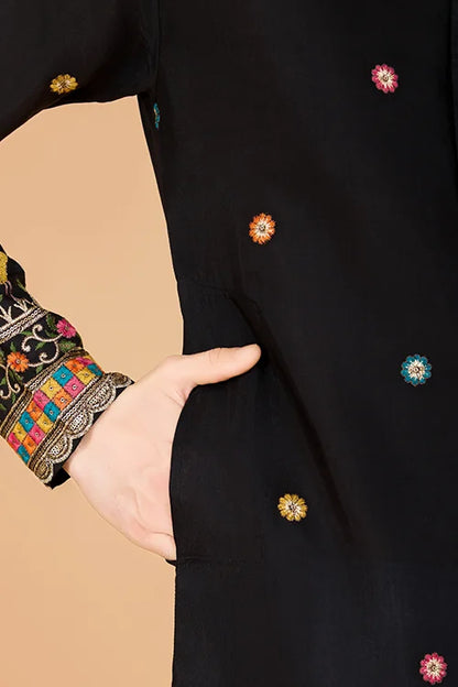 Black Viscose Silk Men's Designer Kurta Online