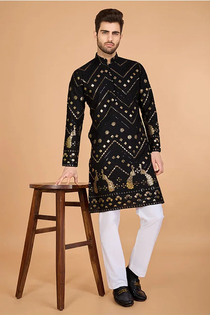 Black Silk Men's Kurta For Special Occasions