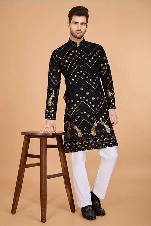 Black Silk Men's Kurta For Special Occasions
