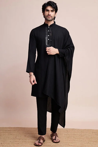 Black Viscose Designer Kurta With Pant & Dupatta