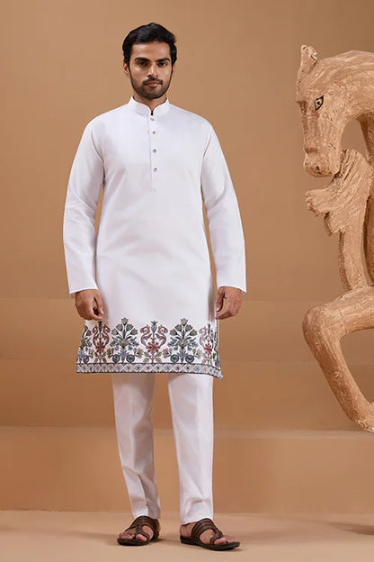 Wedding Special White Color Koti Kurta Set for Mens Wear