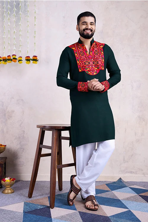 Green Navratri Special Men's Wear Kurta Collection