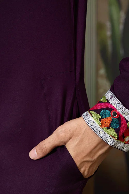 Purple Festival Wear Embroidery Mens Wear Kurta
