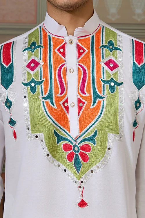 White Traditional Designer Festival Wear Kurta for Men