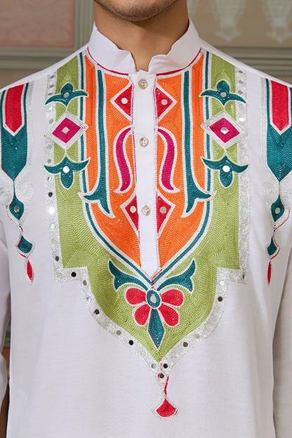 White Traditional Designer Festival Wear Kurta for Men