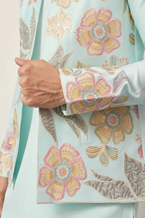 Luxury Wedding & Carnival Wear Pista Green Koti Kurta For Men