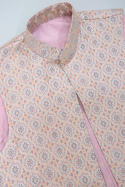 Festive Wear Off White Silk Kurta With Jacquard Koti