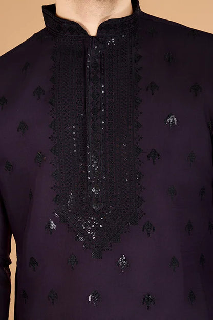 Stylish Purple Kurta For Men With Thread Work Design