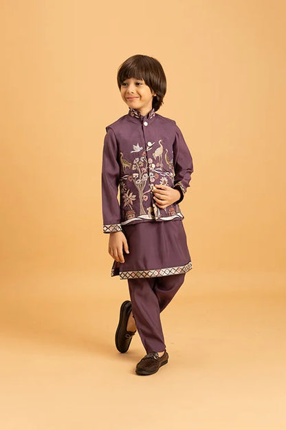 Graceful Purple Koti Kurta Set for Kids Wear