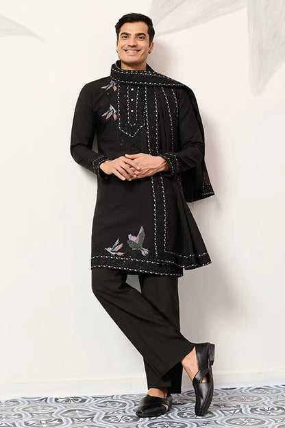 Black Stylish Trending Kurta With Dupatta For Mens Wear