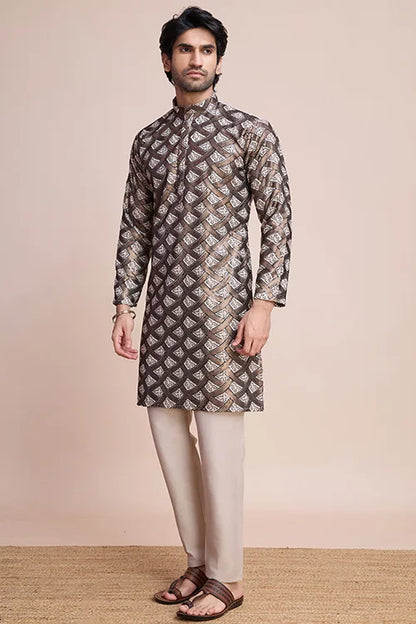 Designer Beige Silk Kurta For Men - Festival Ready Wear