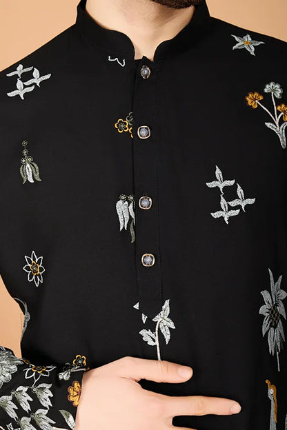 Black Designer Viscose Rayon Men's Kurta Online