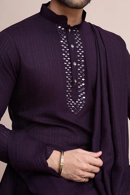Purple Viscose Designer Kurta With Pant & Dupatta