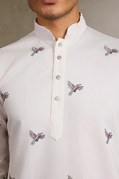 White Embroidered Work Kurta for Groom Wedding Look