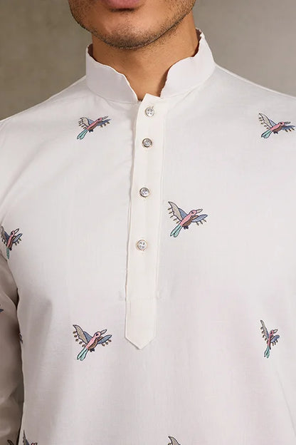 White Embroidered Work Kurta for Groom Wedding Look