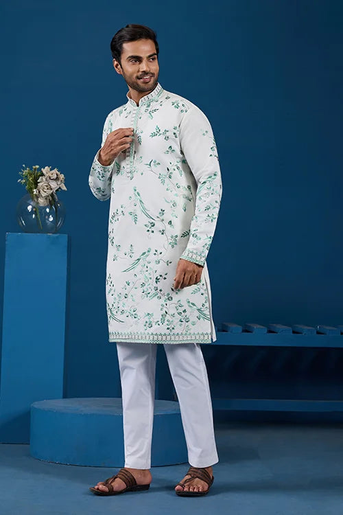 Graceful White Viscose Silk Kurta for Mens Wear