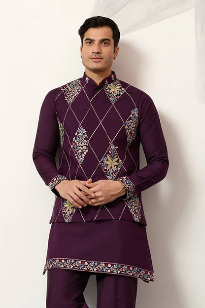 Premium Purple Koti Kurta Pajama for Wedding Wear