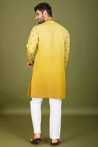 Designer Omber Yellow Viscose Silk Kurta For Men Online