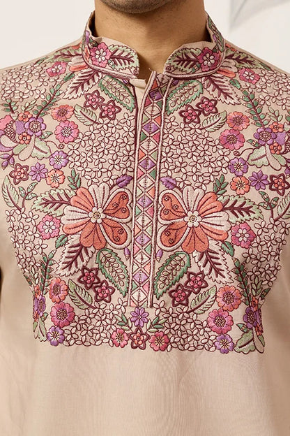 Beige Color Kurta Pant Set For Mens Traditional Outfit