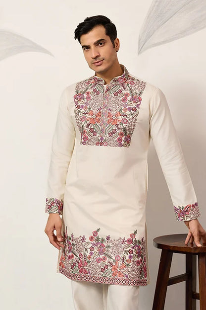 Traditional White Designer Kurta Pant Set For Mens Wear